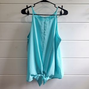 Tyche | Blue Sleeveless Keyhole Front Tie Blouse